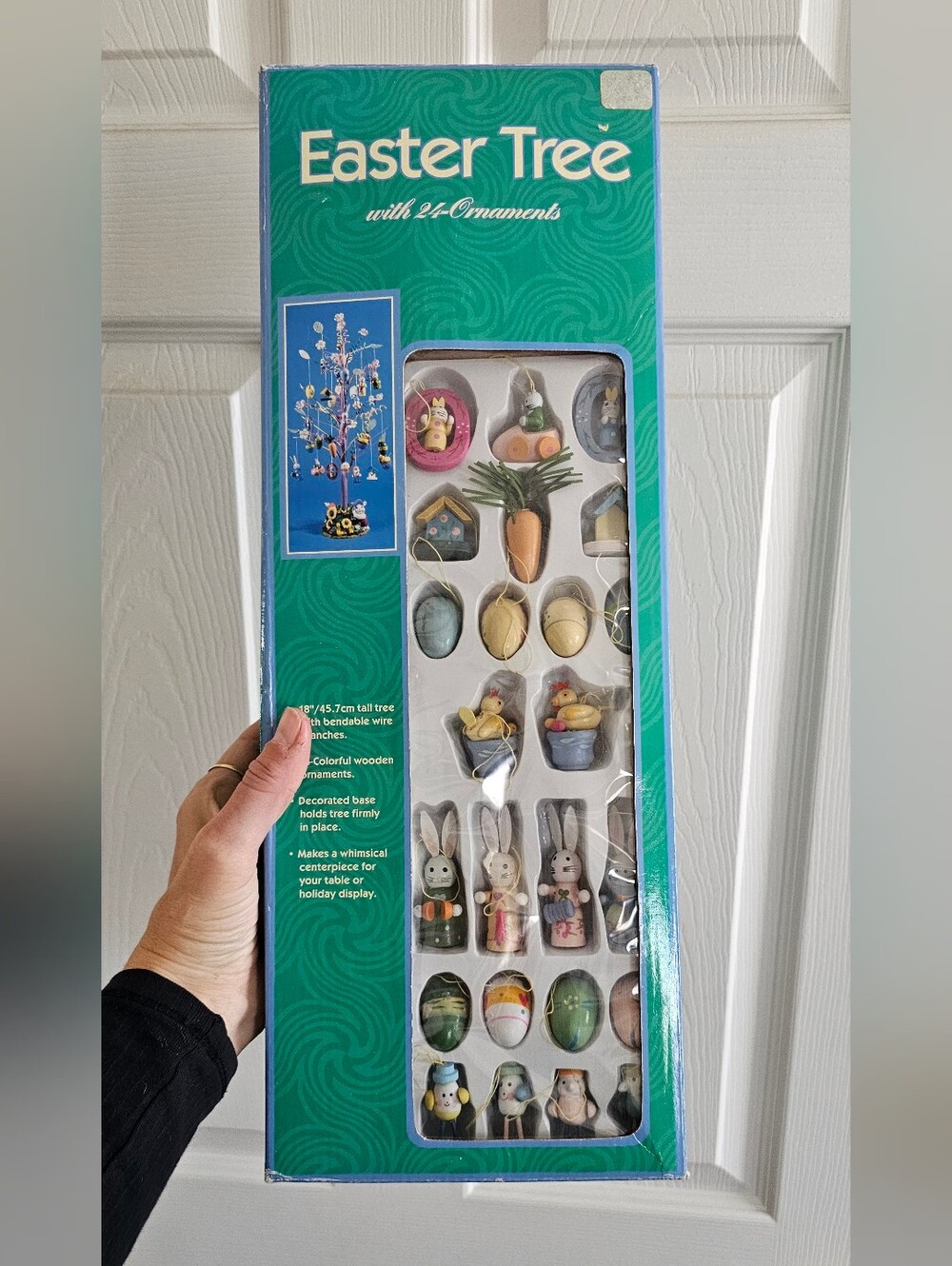 Wooden Easter Ornament Tree Set - Teal